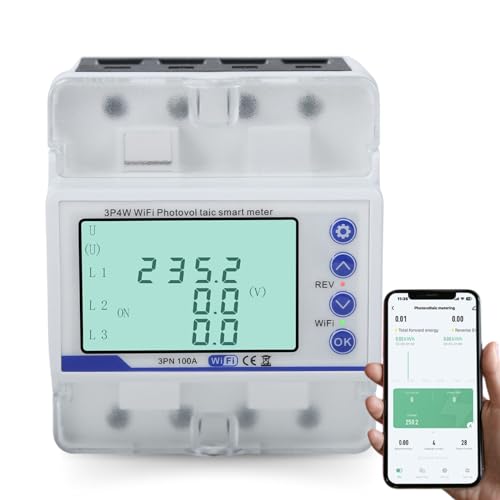 Jadeshay Tuya Smart Meter Stromzähler 3 Phasen 4 Draht 100A 380V AC Drehstromzähler WLAN Stromzähler Hutschiene mit Über-Unterspannungsschutz Bidirektionaler Zähler Intelligenter Wiedereinschaltschutz von Jadeshay