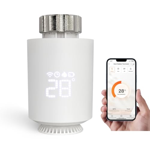 Jadeshay Smart Thermostat Heizung, Heizungsthermostat WLAN Thermostat, Smart Heizungsthermostat mit App Fernbedienung, Temperatureinstellbereich 5-35°C, Weiß(TRV06) von Jadeshay