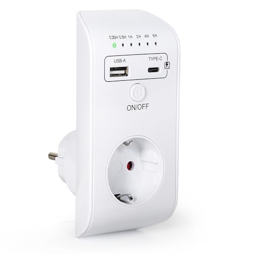 Jadeshay Timer-Steckdose, AC230V 16A Programmierbarer Countdown Timer Schalter 6-Stunden Küchen Timing Steckdose mit USB/Type-C-Ladeanschluss, EU-Stecker Jadeshay Timer-Steckdose, AC230V 16A Programmierbarer Countdown Timer Schalter 6-Stunden Küchen Timing Steckdose mit USB/Type-C-Ladeanschluss, EU-Stecker von Jadeshay