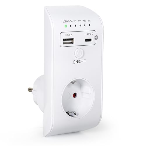 Jadeshay Timer Steckdose, Zeitschaltuhr Steckdose Programmierbarer Countdown Schaltsteckdose Timer Schalter 6 Stunden mit USB- und Typ-C-Anschluss AC230V Jadeshay Timer Steckdose, Zeitschaltuhr Steckdose Programmierbarer Countdown Schaltsteckdose Timer Schalter 6 Stunden mit USB- und Typ-C-Anschluss AC230V von Jadeshay