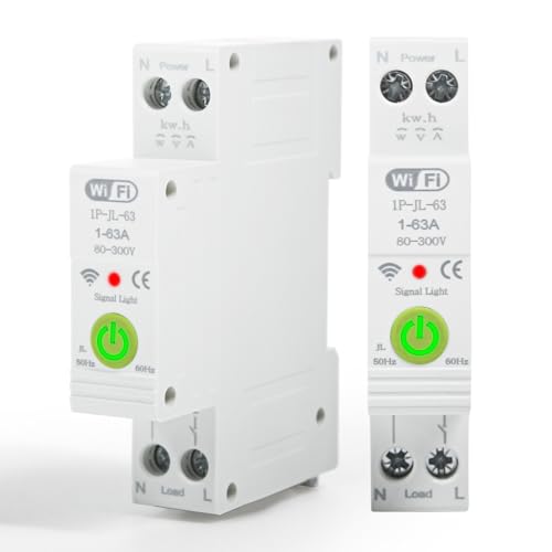 Jadeshay WLAN Schalter Hutschiene Timer Tuya Smart Meter 1P 63A 230VAC WIFI Intelligenter Leitungsschutzschalter Stromzähler mit Metering, Über-Unterspannungs- und Überstromschutz(03) von Jadeshay