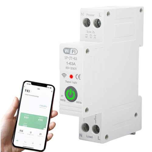 Jadeshay Wifi Stromzähler Wlan Schalter Hutschiene Tuya Smart Meter Intelligenter Leitungsschutzschalter mit APP Fernbedienung für Smart Home 63A AC 230V(Gray) von Jadeshay