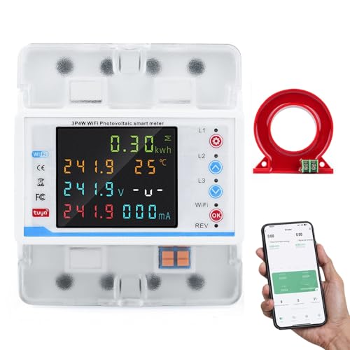 Jadeshay Stromzähler 3 Phasen 4P 100A 380VAC Drehstromzähler Smart Meter 3 Phasen Wlan Balkonkraftwerk Intelligenter Leistungsschalter mit LCD-Farbdisplay Über-/Unterspannungsschutz(With Transformer) von Jadeshay