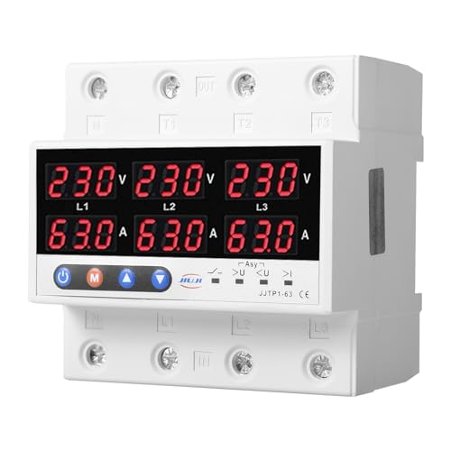 Jadeshay Über-/Unterspannungsschutzgerät, Voltmeter, Amperemeter, 3-Phasen-DIN-Schiene, Über-/Unterspannungs-Strombegrenzungs-Relaisschutz for den Hausschutz (AC220 V, 63 A) (Color : 100A) von Jadeshay