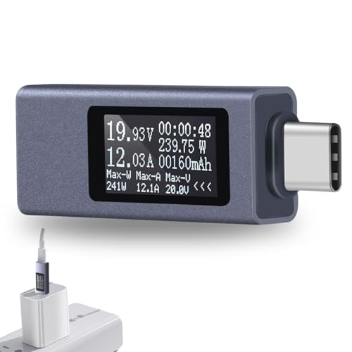 Jadeshay USB Tester, DC4-30V USB C Tester, USB-Leistungsmesser Voltmeter Amperemeter USB Messgerät Multimeter Power Charger Detector(0-12A Type-C) von Jadeshay