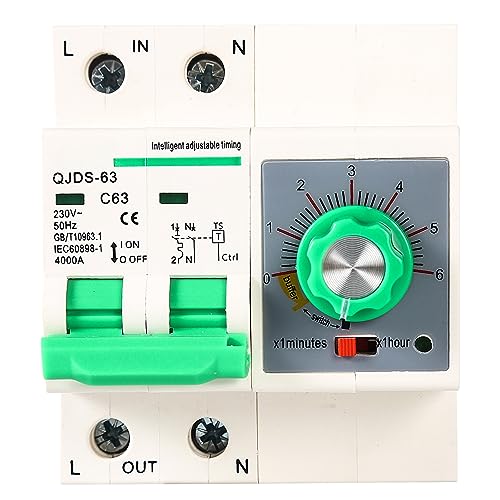 Jadeshay Intelligenter Einstellbarer Zeitschalter, 0-6H Countdown-Leistungsschalter Mechanische Zeitschaltuhr Hutschiene Intelligenter Zeitverzögerungsschalter mit Zeitfunktion 63A 2P AC230V von Jadeshay