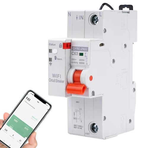 Jadeshay WIFI Intelligenter Leistungsschutzschalter, FI Schutzschalter 63A 1P Tuya Smart Leitungsschutzschalter Wiedereinschaltbarer Leckageschutz Leckage Über Unterspannungsschutz 230VAC von Jadeshay