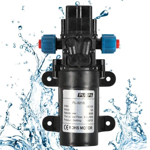 Jadeshay Wasserpumpe 12V, DC 60W Membranpumpe Wasserpumpe 12v Selbstansaugend Wasserpumpe 100 PSI 4 L/min Automatischer Schalter für Autowäsche, Gartenwassersprüher von Jadeshay