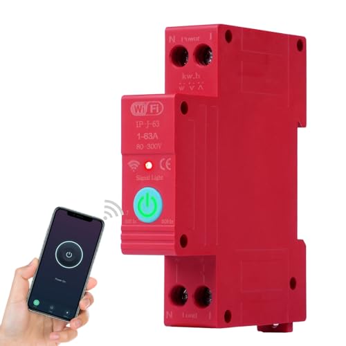 Jadeshay WiFi Schalter Timer, Intelligenter Leistungsschalter Wlan Schalter Hutschiene Smart Circuit Breaker mit Messung, 1P 63A DIN-Schienenschalter für Smart Home-Fernbedienungsschalter von Jadeshay