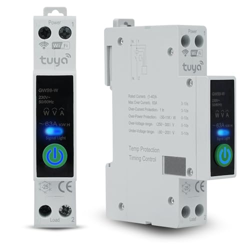 Jadeshay Wifi Leitungsschutzschalter mit Zeitschaltuhr für Smart Home, 40A Tuya Sicherungsautomat Wlan Schalter Hutschiene mit Überunterspannung und Überstromschutz 1P+N 90–240VAC(GWS9-DW) von Jadeshay