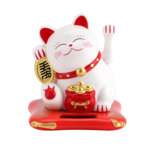 Jadeshay Lucky Cat - Winkekatze Solarbetriebene Winkekatze Glückskatze Süße Solar Glückbringen für Schreibtisch Wohnaccessoires Dekoration (Color : White) von Jadeshay