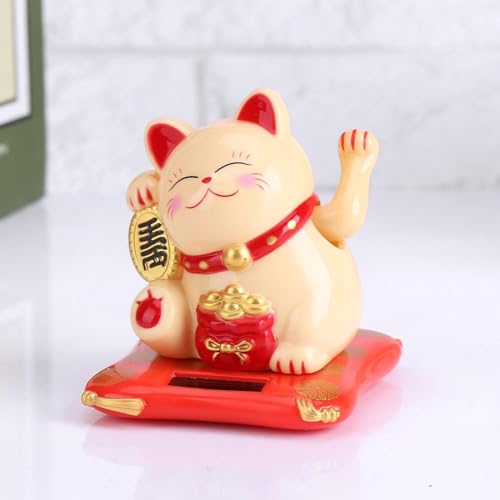 Jadeshay Lucky Cat - Maneki Neko Winkekatze Solarbetriebene Winkekatze Glückskatze Süße Solar Glückbringen für Schreibtisch Wohnaccessoires Dekoration (Yellow) von Jadeshay