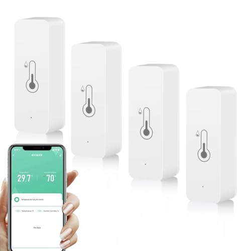 Jadeshay Wlan Thermometer Hygrometer, 4 Stück Tuya Smart Temperatursensor Temperatur und Luftfeuchtigkeitsmesser Innen, Wifi Hygrometer Thermometer mit APP Benachrichtigungsalarm und Fernmonitor Jadeshay Wlan Thermometer Hygrometer, 4 Stück Tuya Smart Temperatursensor Temperatur und Luftfeuchtigkeitsmesser Innen, Wifi Hygrometer Thermometer mit APP Benachrichtigungsalarm und Fernmonitor von Jadeshay