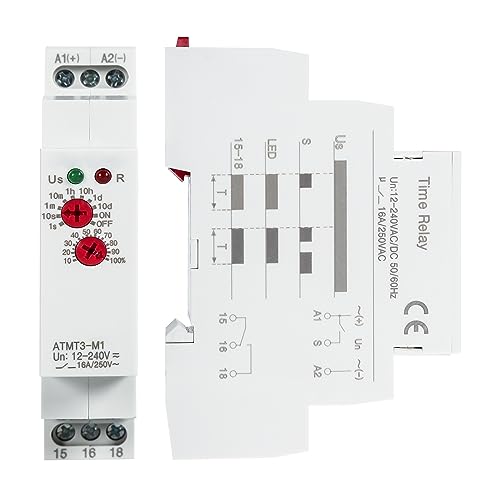 Jadeshay Zeitrelais mit Einzelfunktion, 12–240V AC/DC Ausschaltverzögerung Zeitrelais 35 mm DIN-Schiene Zeitrelais mit einstellbarer Zeit von 0,1 Sekunde bis 10 Tagen von Jadeshay