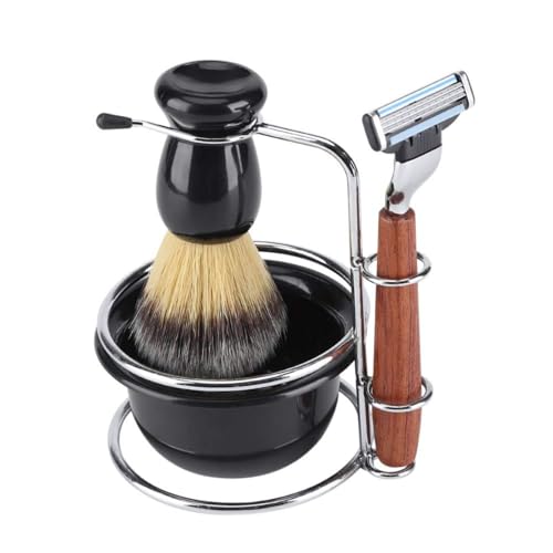 Rasierset Kit Pinsel Set,Rasierset Manual Razor + Stainess Steel Ständer Holder + Brush + Bowl Set（4 in 1） von Jadeshay