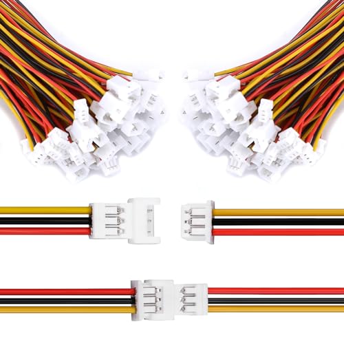 Jadeshay JST Stecker, 20 Paare JST Ph 1.25 mm JST Steckverbinder 3 polig Micro JST Stecker und Buchse mit 100 mm Langem Elektrokabel von Jadeshay