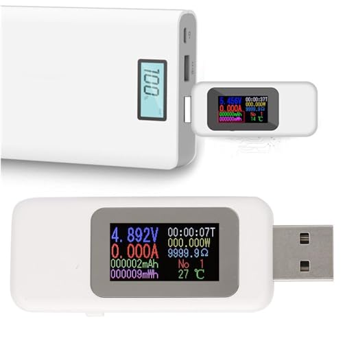 USB-Leistungsmesser, digitaler Strom- und Spannungsprüfer, LCD-Display, USB-Tester, Ladegerät, Detektor, digitales Voltmeter, Amperemeter, Spannungsmesser DC4–30 V (weiß) von Jadeshay