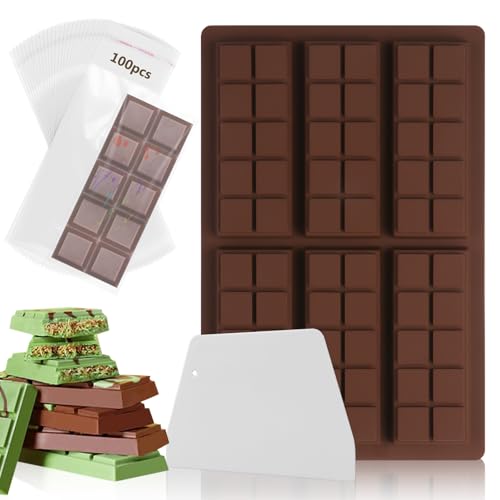 Jadesiegel Schokoladenform Silikon,Silikonform Schokoladentafel Tiefe Mit 1 Schaber,Schokolade Form für Schokolade Praline Süßigkeiten,6 Tafeln Tief Schokoladentafel Silikonform DIY Silikonfo (Square) von Jadesiegel