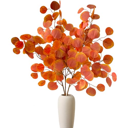 Jadeunm 3 Bündel Künstliche Herbst Eukalyptus Künstlich Herbstzweige Kunstpflanzen Kunstblumen Herbst Wie Echt Herbststrauß Herbstblätter für Tisch Deko,65CM von Jadeunm