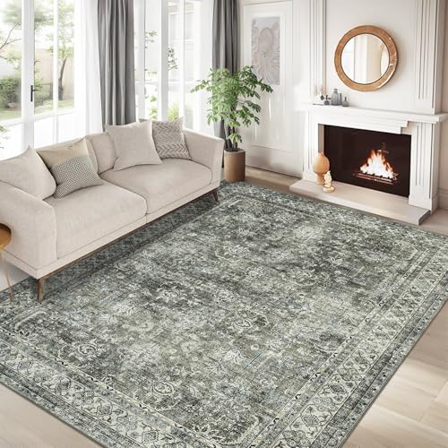Jadosiler Großer Vintage-Teppich für Wohnzimmer, 25,4 x 33 cm, rutschfest, fusselfrei, waschbar, niedriger Flor, traditioneller Retro-Teppich, Retro-Blumendruck, weiche Matte für Kinderzimmer Jadosiler Großer Vintage-Teppich für Wohnzimmer, 25,4 x 33 cm, rutschfest, fusselfrei, waschbar, niedriger Flor, traditioneller Retro-Teppich, Retro-Blumendruck, weiche Matte für Kinderzimmer von Jadosiler