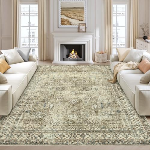 Jadosiler Vintage-Teppich, rutschfest, fusselfrei, waschbar, niedriger Flor, traditioneller Retro-Teppich, Retro-Blumendruck, weiche Matte für Esszimmer, Badezimmer, Esszimmer, Braun/Grün Jadosiler Vintage-Teppich, rutschfest, fusselfrei, waschbar, niedriger Flor, traditioneller Retro-Teppich, Retro-Blumendruck, weiche Matte für Esszimmer, Badezimmer, Esszimmer, Braun/Grün von Jadosiler