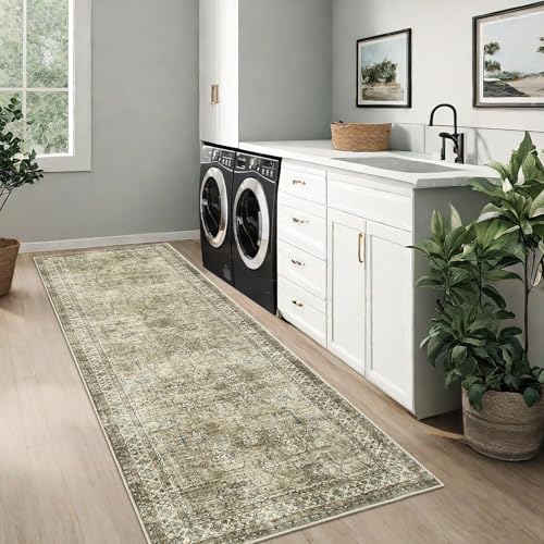 Jadosiler Waschbarer Läufer für Küche, rutschfest, fusselfrei, orientalisches Blumenmuster, Vintage-Teppich, niedriger Flor, Used-Look, Retro-Bedruckte Matte für Flur, Eingangsbereich, Schlafzimmer Jadosiler Waschbarer Läufer für Küche, rutschfest, fusselfrei, orientalisches Blumenmuster, Vintage-Teppich, niedriger Flor, Used-Look, Retro-Bedruckte Matte für Flur, Eingangsbereich, Schlafzimmer von Jadosiler