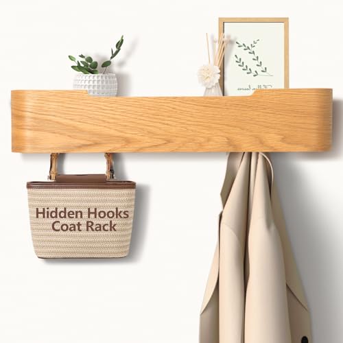 Wandgarderobe | Garderobenhaken | Kleiderstange Wandmontage | Garderobenpaneel aus Massivem Echtholz-Furnier | Wandgarderobe mit versteckten Haken | Moderne Design (Eiche, 5 Hakens) von Jadoxy