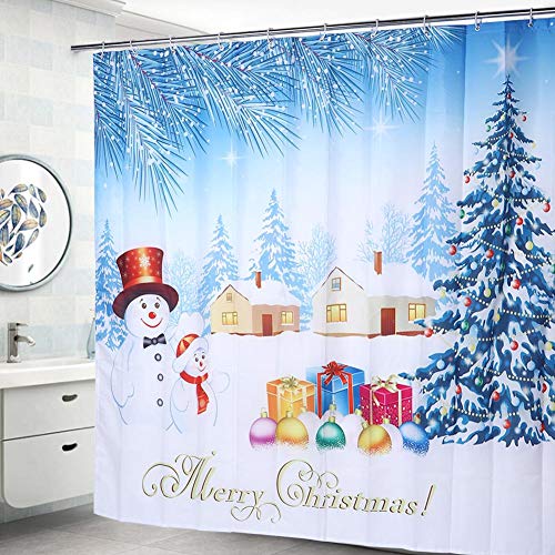 Jadpes Weihnachts-Duschvorhang, 200x180cm Wasserdichter Badezimmer-Duschvorhang mit hängenden Haken Maschinenwaschbar, Grün von Jadpes