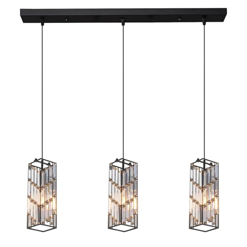 Jadssox Cluster-Pendelleuchte mit 3 Lichtern, hängende Deckenleuchte aus Kristall, Moderne Kronleuchter-Esstischleuchte, E27-Hängelampen für Kücheninsel, Flur, Restaurant von Jadssox