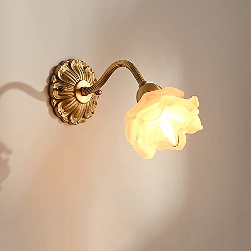 Jadssox Elegante Wandleuchte Kupfer Wandhalterung Licht Glaswandlampe in Blumenform, Wandlampen im französischen Stil E14 Innenbeleuchtung für Schlafzimmer, Nachttisch, Wohnzimmer von Jadssox