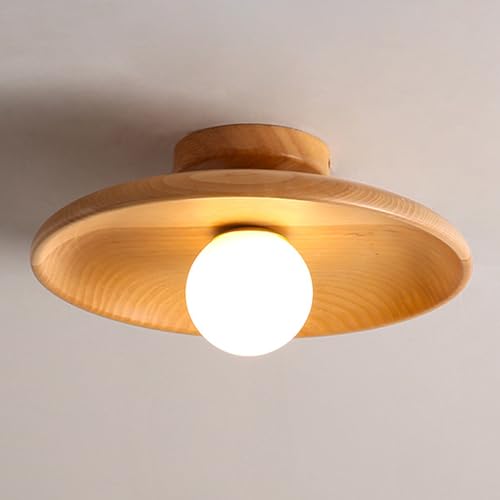 Jadssox Holz-Deckenleuchte, Globus, halbbündige Deckenleuchte, Moderne Flurleuchte, runde Holzleuchte in Deckennähe mit weißer Glaskugel für Eingangsbereich, Flur, Loft von Jadssox