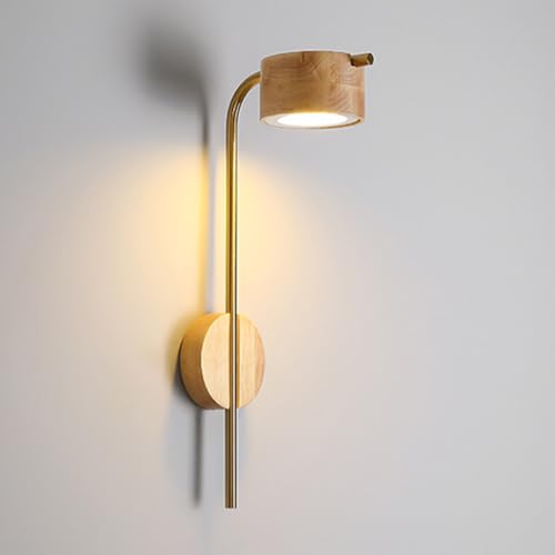 Jadssox Nordic Wood Wandleuchte LED-Wandleuchte Gold Wandhalterung Leuchte, 5W 3000K Waschtisch Wandleuchten Schlafzimmer Nachttisch Wandleuchte Wohnzimmer Dekor Wandleuchten von Jadssox