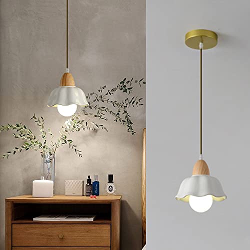 Jadssox weiße Keramik-Pendelleuchte Deckenleuchte Holz-Hängelampe, nordische Single-Kücheninsel-Licht-Schlafzimmer-Nachttisch-Hängelampen, Esszimmer-Art-Deco-Mini-Kronleuchter von Jadssox