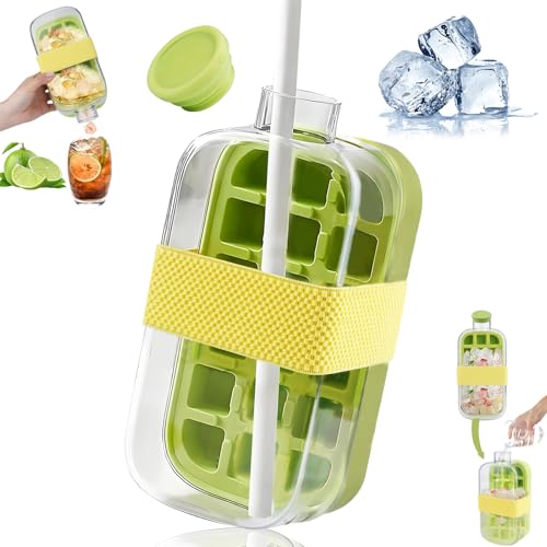 Ice Cube Bottle, eiswürfelform, 2025 Neue Eiswürfelflasche mit Tablett, 2 in 1 Eiswürfelbehälter Wasserflasche mit Deckel und Behälter, Alle Eiswürfel ineiner Sekunde freigeben, für Cocktails, Kaffee von Jadyon