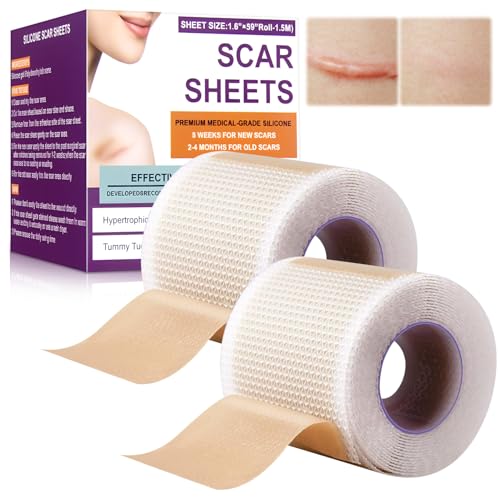 Silikon Narbenpflaster, 2PCS Silikonpflaster Gegen Falten für Gesicht, Silikonpflaster für Narben, 4 x 150cm Silicone Scar Tape Sheets, Wiederverwendbar, Wasserdicht, Hautfreundlich, Atmungsaktiv von Jadyon