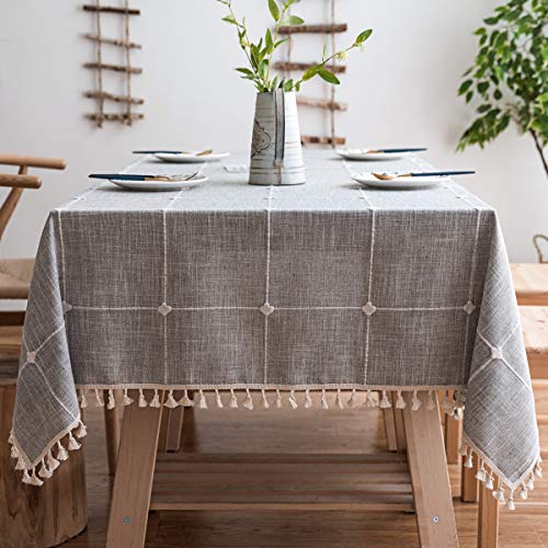 JaeMoose Quaste Tischdecke Rechteckige Tischdecke Baumwolle Leinen Tischdecke Geeignet für Home Küche Dekoration (140x260 cm, Grau Kariert) von JaeMoose