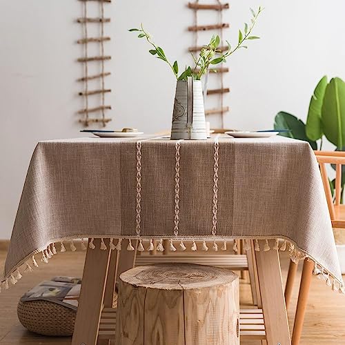 JaeMoose Tischdecke Abwaschbar Leinen Baumwolle Tischtuch Rechteckig Tisch Decke Waschbare Tafeldecke für Home Küche Speisetisch Tisch Decken Deko Party(Khaki, 140 x 220 cm) von JaeMoose