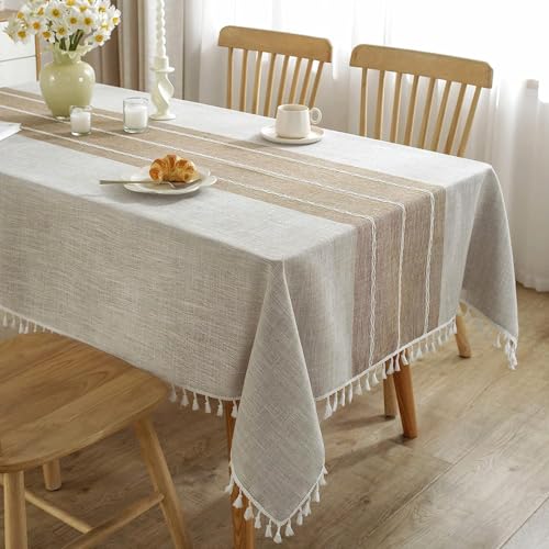 JaeMoose Tischdecke Abwaschbar Leinen Baumwolle Tischtuch Rechteckig Tisch Decke Waschbare Tafeldecke für Home Küche Speisetisch Tisch Decken Deko Party (Light Brown, 140x220 cm) von JaeMoose