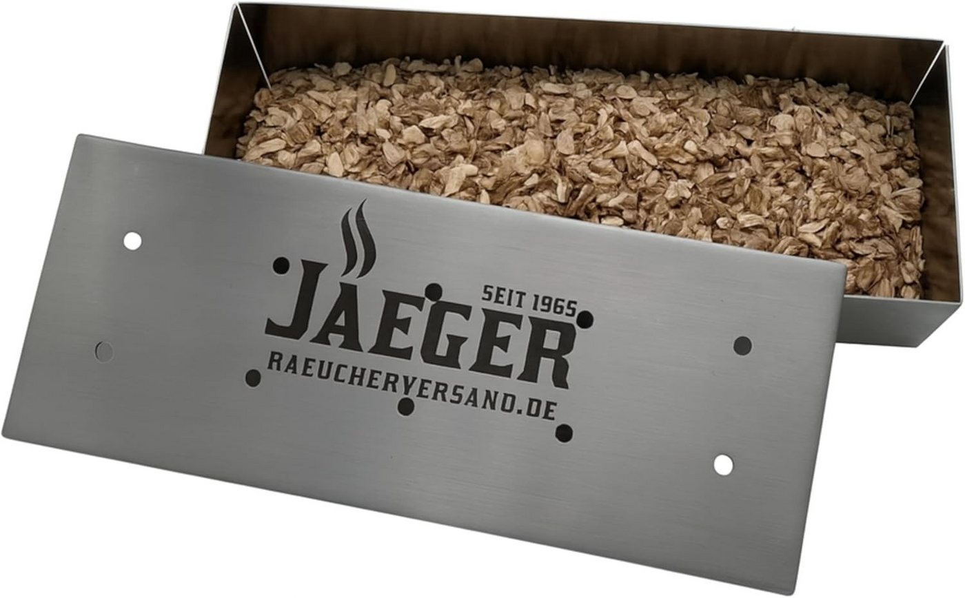 Jaeger Räuchereiprodukte Räucherbox Edelstahl Räucherbox Set inkl. Buchenholz-Chips, für Gas- & Holzkohle von Jaeger Räuchereiprodukte