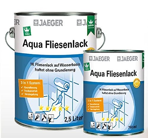 Jaeger Aqua Fliesenlack für Wandfliesen, seidenmatt (2,5 Liter, quarzo (hellgrau0700)) von Jaeger
