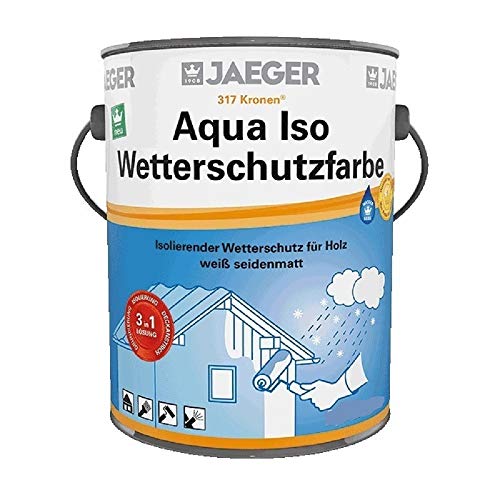 Jaeger Aqua ISO Wetterschutzfarbe für Holz, 3in1 (Grundierung-Isolierung-Deckanstrich), weiss seidenmatt (5,0 Liter) von Jaeger