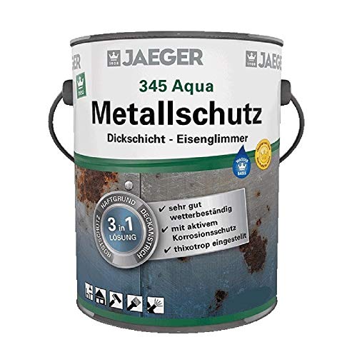 Jaeger Aqua Metallschutzlack 345 mit Eisenglimmer, 3in1 Rostschutz, Haftgrund, Deckanstrich (2,5 Liter, dunkelgrau DB703) von Jaeger