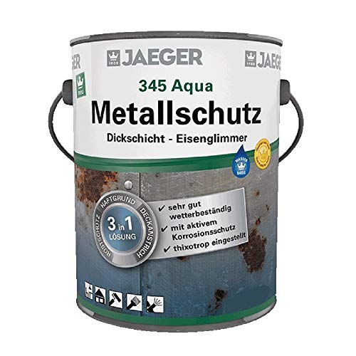 Jaeger Aqua Metallschutzlack 345 mit Eisenglimmer, 3in1 Rostschutz, Haftgrund, Deckanstrich (750 ml, silbergrau DB701) von Jaeger