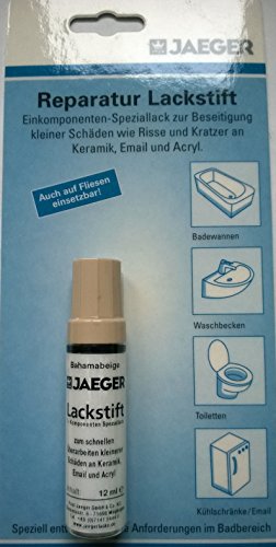 Jaeger Reparaturlack Lackstift Sanitärlack Speziallack für Keramik Email Acryl Fliesen in Küche und Bad, 12 ml BAHAMABEIGE von Jaeger