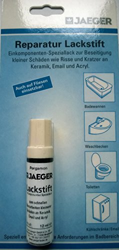 Jaeger Reparaturlack Lackstift Sanitärlack Speziallack für Keramik Email Acryl Fliesen in Küche und Bad, 12 ml PERGAMON von Jaeger