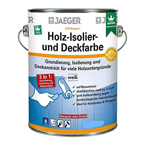 Kronen/ Jaeger Holz-Isolier- und Deckfarbe 319 2,5 Liter ,Weiß Matt, Aquarell von Jaeger