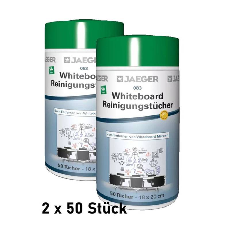 Jaegerlacke Doppelpack alkoholfreie Whiteboard Reinigungstücher (Sparset, 2-tlg., 2 x 50 Stück, (ca. 18 x 20cm) von Jaegerlacke