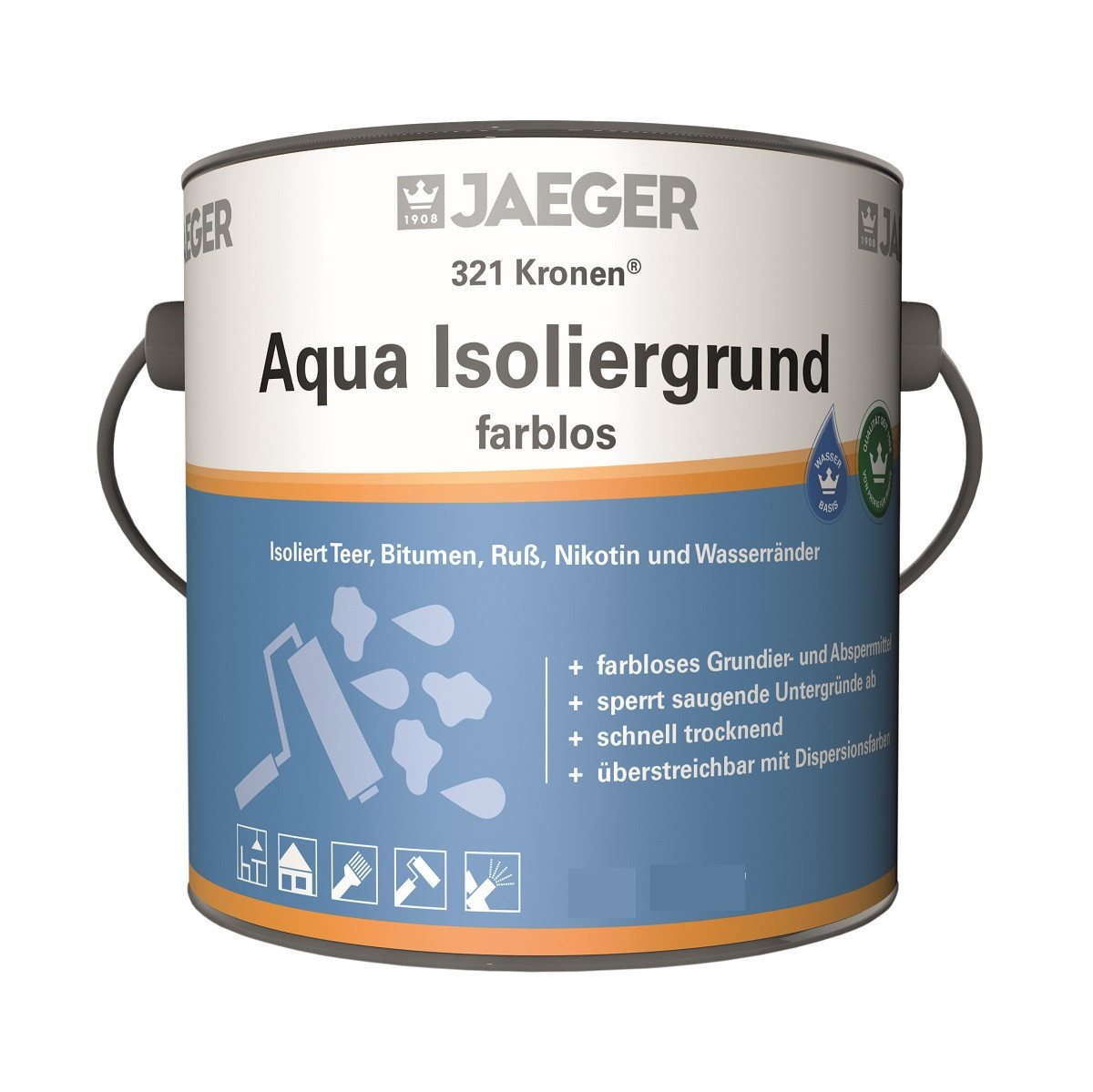 Jaegerlacke Isoliergrundierung Kronen Aqua Isoliergrund 321 farbloses Grundier- und Absperrmittel, Isoliert Teer, Asphalt, Bitumen, Ruß, Nikotin, Wasserränder u. a. Jaegerlacke Isoliergrundierung Kronen Aqua Isoliergrund 321 farbloses Grundier- und Absperrmittel, Isoliert Teer, Asphalt, Bitumen, Ruß, Nikotin, Wasserränder u. a. von Jaegerlacke