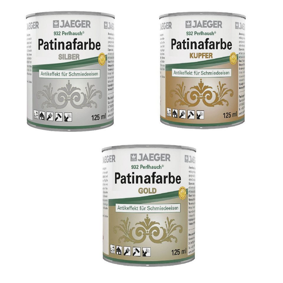 Jaegerlacke Metallglanzfarbe 932 Patinafarbe zur Veredelung von Kunstschmiedearbeiten, 125 ml, für innen und außen, bis ca 80°C temperaturbeständig Jaegerlacke Metallglanzfarbe 932 Patinafarbe zur Veredelung von Kunstschmiedearbeiten, 125 ml, für innen und außen, bis ca 80°C temperaturbeständig von Jaegerlacke