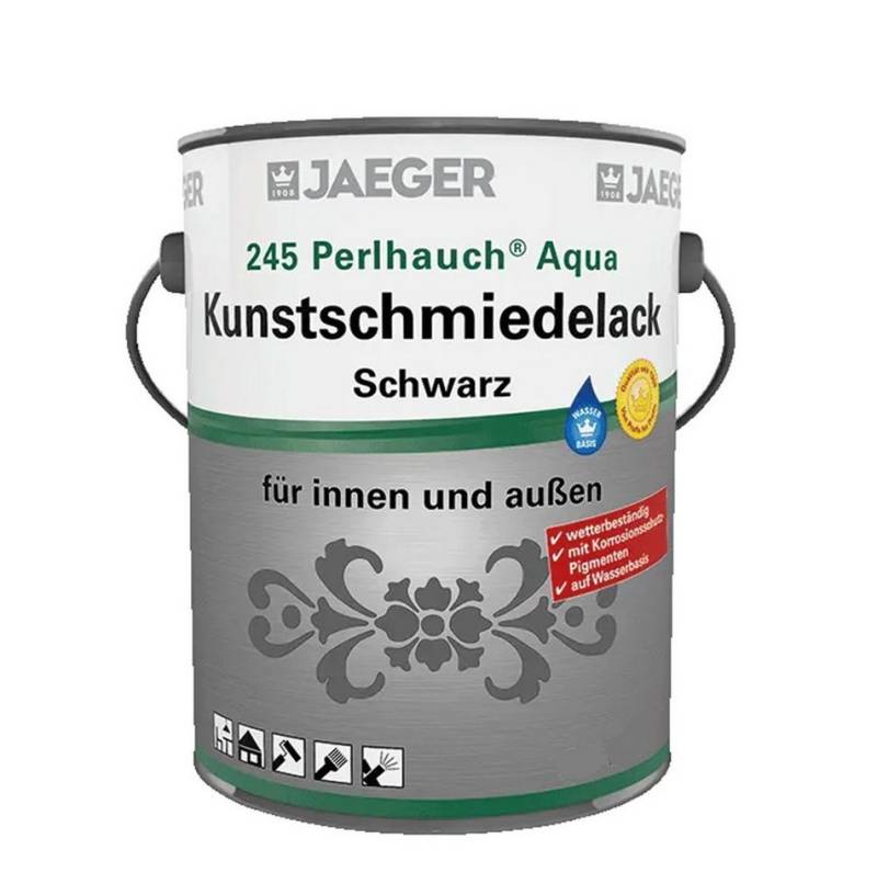 Jaegerlacke Metallschutzlack 245 Perlhauch Aqua Kunstschmiedelack mattschwarz, mit Korrosionsschutz von Jaegerlacke